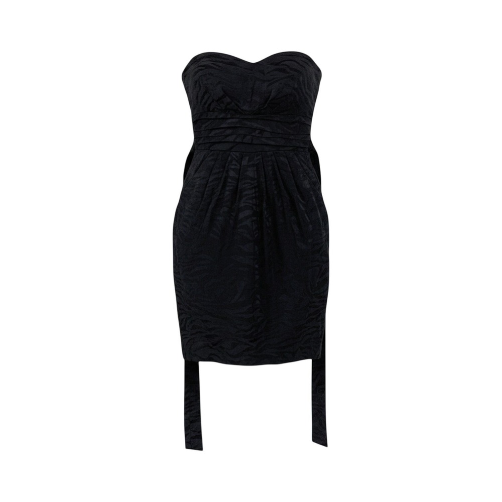 Snap Strapless Mini Dress Womens Size 5 Black Zebra Print Pleated Party Cocktail